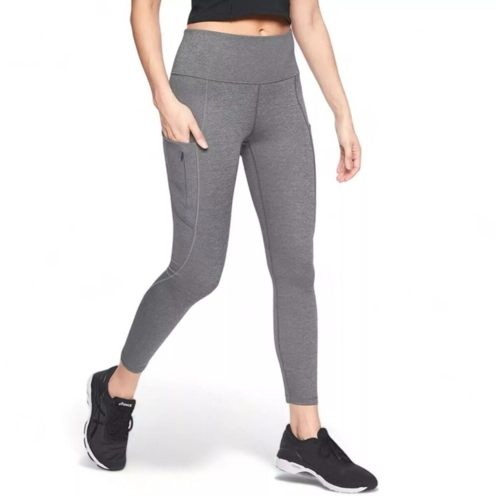 Athleta Up For Anything 7\8 Tights Legging Size L Heathered Gray Stash Pockets